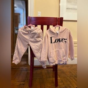 ALMOST matching H&M size 3T, Pink, “LOVE;” sweatshirt-sweatpants.